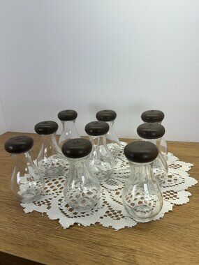 Set of 9 Vintage Mushroom Spice Jars | Glass Kitchen Storage with Wood-Textured
